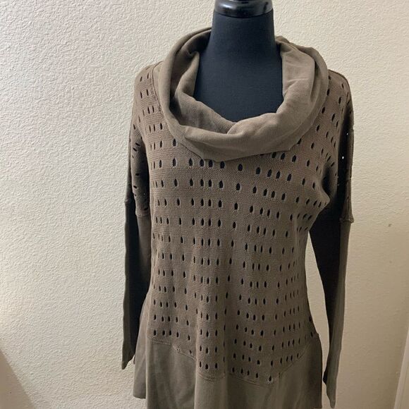 XCVI Fallstaff Gray Cowlneck Crochet Dropshoulder Pullover Sweater - Picture 2 of 4